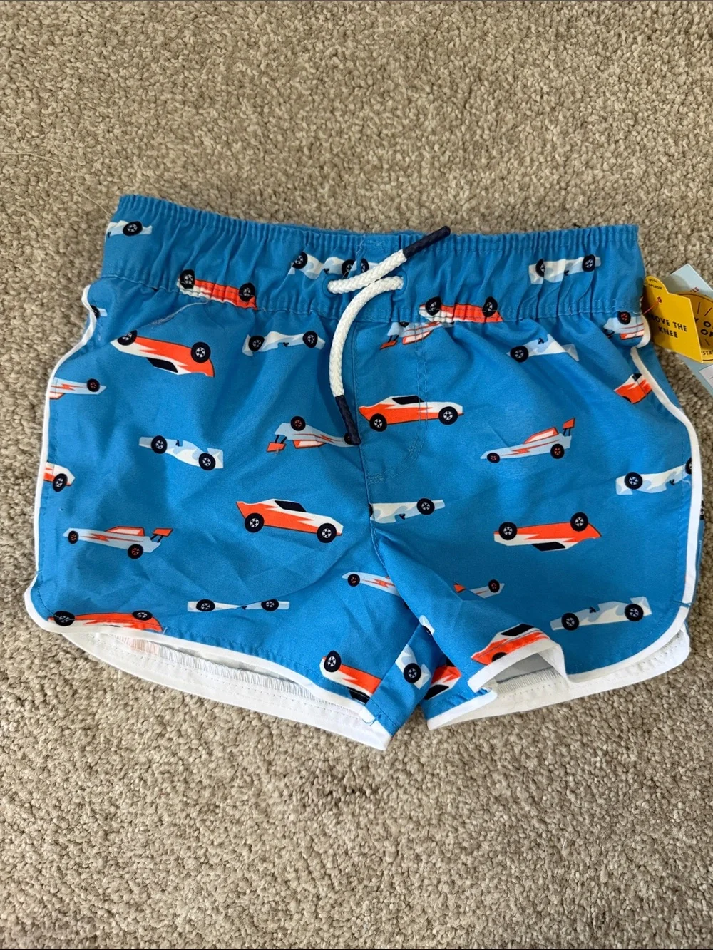 NWT Boys Blue Race Car Swim Shorts with Lining 2T